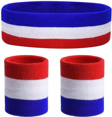 Patriotic Sweatband Set for Head and Wrists- 3-Piece