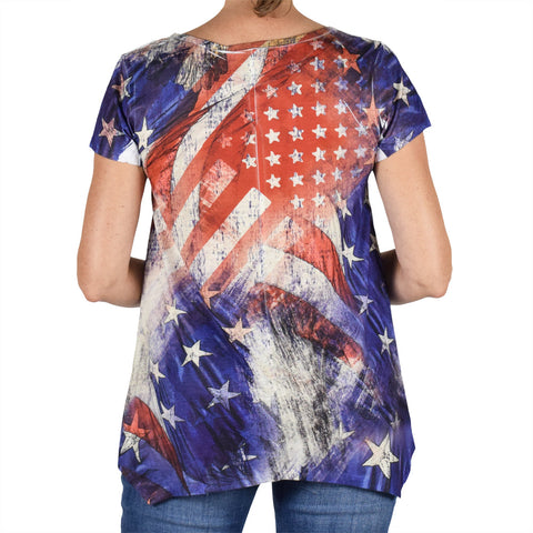 Women's Made in USA American Flag and Rhinestones Top