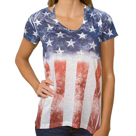Womens American Flag with Rhinestones stars Shirt