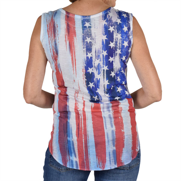 Women's Made in USA American Flag Tie Waist Sleeveless Top