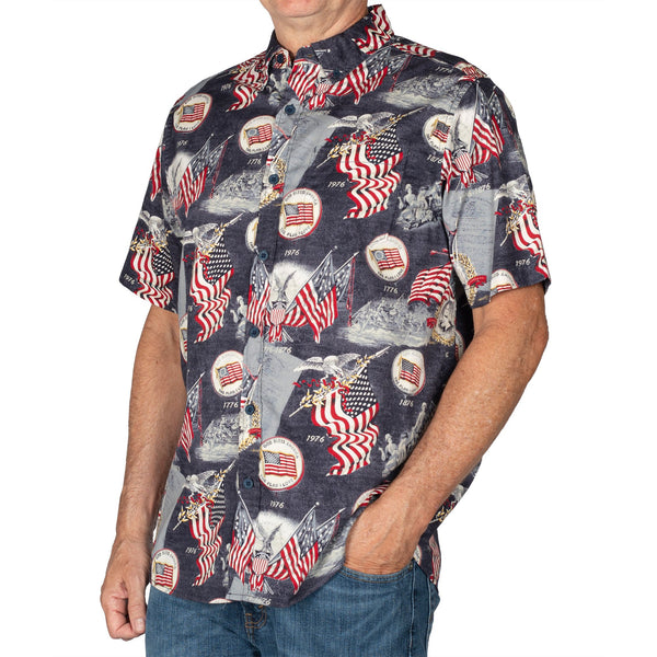 Men's Bicentennial 100% Cotton Button-Down Short Sleeve Shirt - the flag shirt
