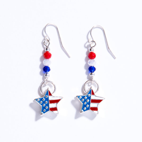 American Flag Star Dangle Earrings