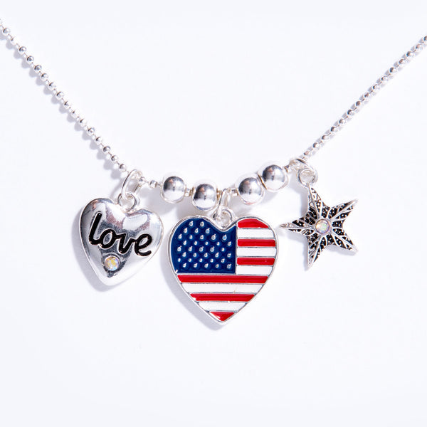 American Flag Hearts and Stars Charm Necklace