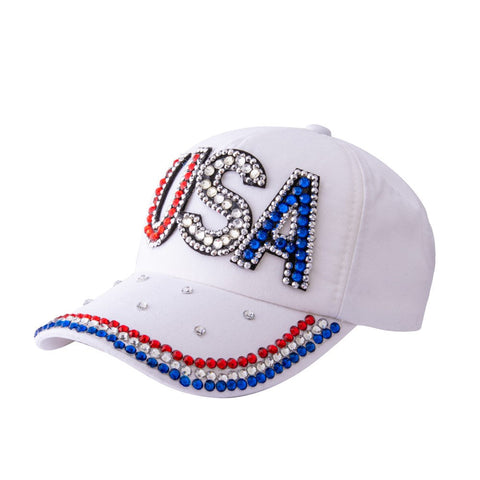 Patriotic USA Hat with Rhinestone Bling