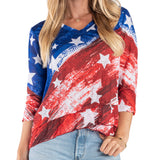 Women's Americana Stars and Stripes 3/4 Sleeve Top