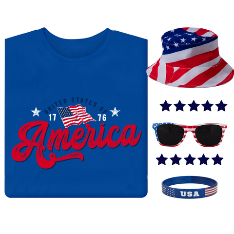Women's America T-Shirt, Hat, Sunglasses and Wristband Bundle