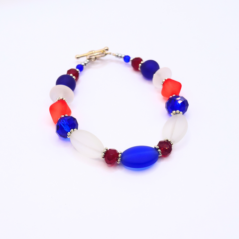 Made in USA Red, White, and Blue Seaglass Bracelet