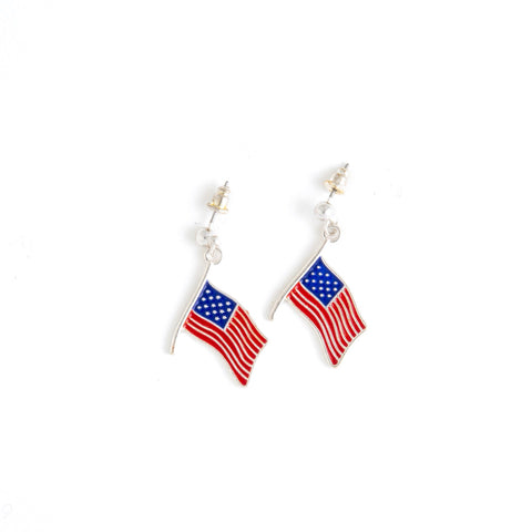 Patriotic Waving American Flag Charm Earrings